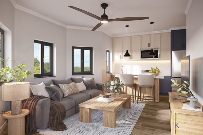 living room - New construction 3 bed/2 bath with balcony and parking included! Apartments