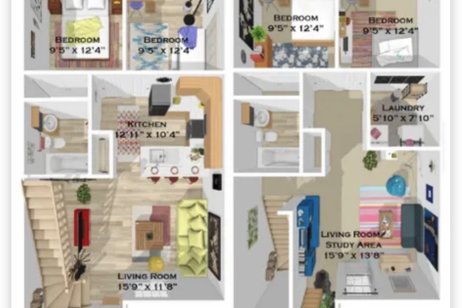 Floor plan - Sublet avail (male):  4th bedroom at Fox Townhomes