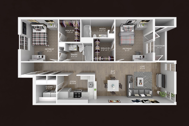 2 bed 2 bath floor plan - Hillside Commons