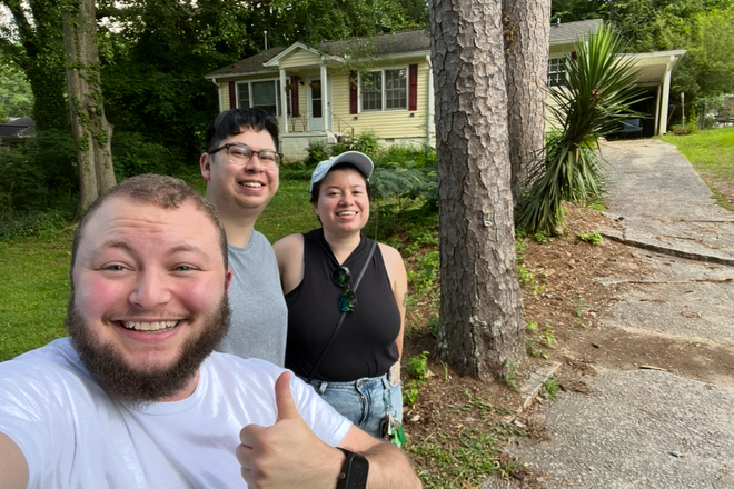 More pics to come- me, Adalberto, and roommate who is leaving in front of the house (outside view). - Primary Bedroom w/ Private Bathroom in 3 bed/ 2 bath house