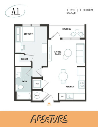 Floor plan - Aperture Official Lease Transfer 1br 1ba Apartments