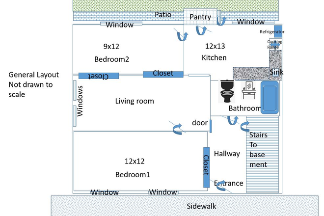 Floor Plan - 2bedroom, independent entrance, backyard, basement, in unit washer-dryer, storage, fridge,dishwasher Condo
