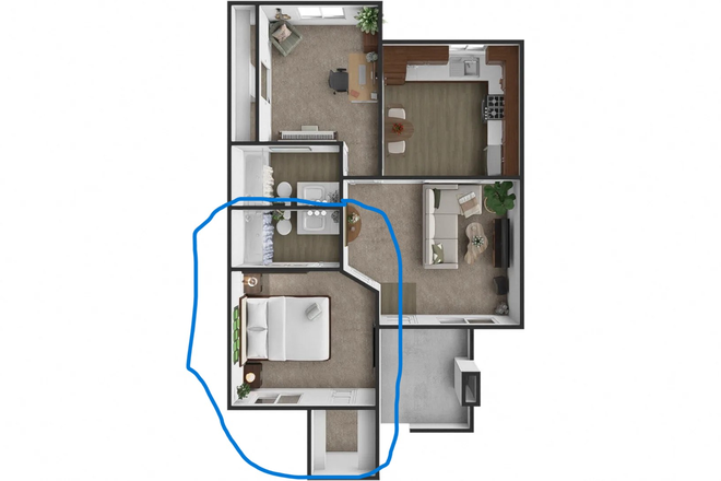 Floor Plan (circled room is the listed room) - University Square Apartments