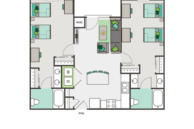 Floor plan, you would be in the left room and nobody else would be there - North 116 Flats B2 (SUMMER SUBLET) Apartments