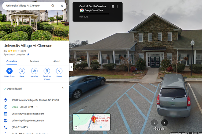 Street View - University Village at Clemson. One room available for the spring and summer semester. Apartments