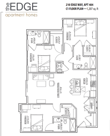 Bedroom C - 1 bed & private bath in a 3 bed / 3 bath apartment at The Edge