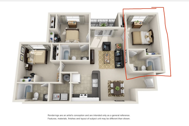 Floor plan - Campus Crossings Spring Apartment $810 All Utilities Included