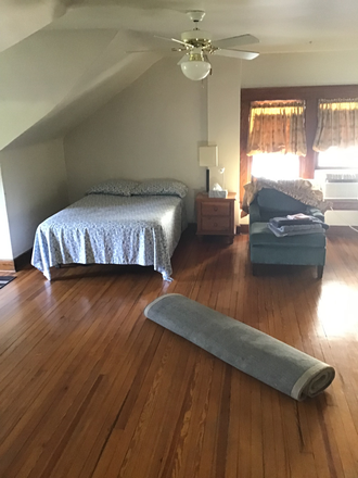 Queen size bed, ceiling fans, hardwood floors, window AC unit - 3rd Floor/Studio Apt. University Circle/Case Campus