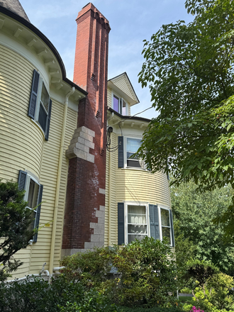 Side showing third floor bedroom window - Private BR and Bath in quiet Victorian House in West Newton
