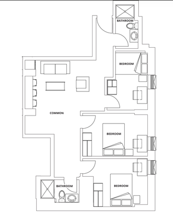 Floor plan - CampsOne, 1 Furnished bedroom in 3 bedroom