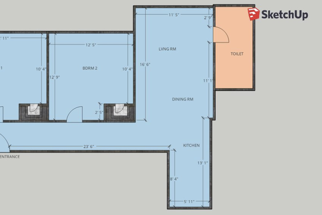 floor plan including measurements - 2 bedroom apartment at 323 Pearl st, (unit 2)