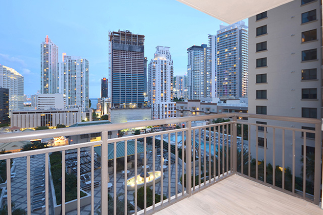 Balcony - Gorgeous furnished 2/2 unit with spectacular East views overlooking the Brickell skyline and bay. Apartments