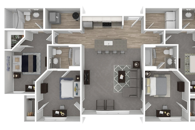 apartment layout, bedrooms available are both bedrooms on the right side of picture - University Edge Apartments