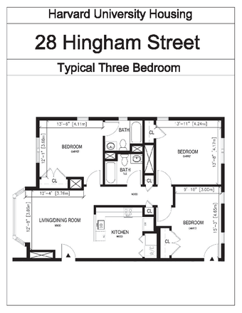 Three bedrooms, two bathrooms, kitchen, and common area. - 28 Hingham St., Apt. 3