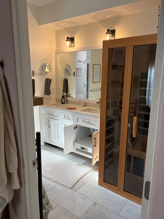 Third level bathroom with infrared sauna and heated bidet - Fully furnished 3 Bedroom Loft-Like Condo 6 miles from Aurora campus