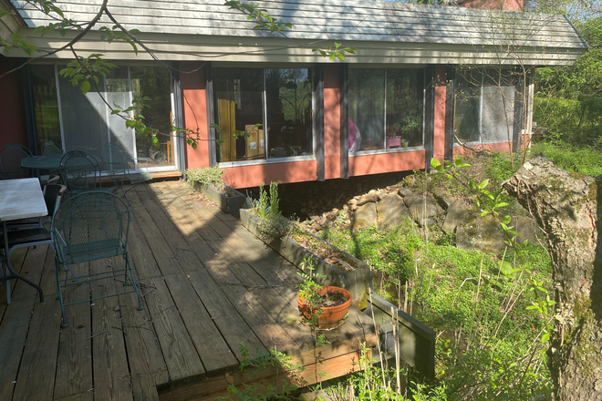 Living room bridge over the stream - Furnished 4BR home-Mansgrove Rd-Princeton