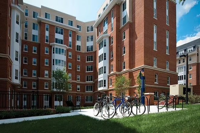 Courtyard access from room, with bicycle stand right outside - South Campus Commons 7 | Room Available Spring & Summer 2027 | UMD Student Female Apartments