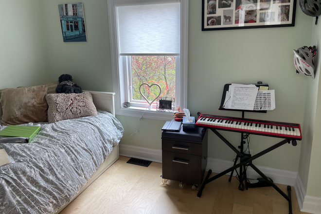 Bed, dresser, monitors for laptop - Central Home on a Quiet Street in a Lively Neighbourhood at Broadview & Danforth