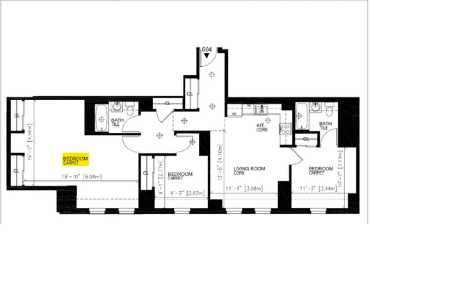 Floor Plan - highlighted bedroom for sublet - One Western Avenue #604