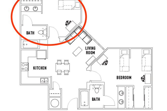 2 Bed 2 Bath Shared B - Plaza Verde 1 Shared Space (MALE), 2 Bed 2 Bath (B)