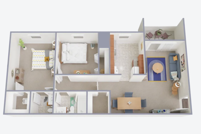 Apartment floor plan, room for rent is across from the bathroom - Foxridge Apartments