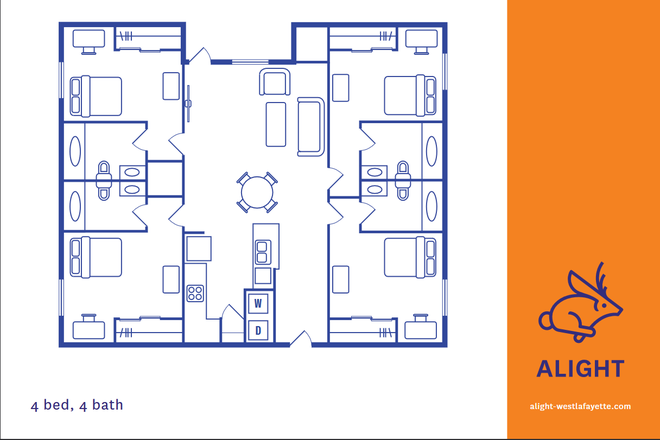 4bed/4bath Floorplan - Alight West Lafayette, comfortable housing 8 minute drive off campus