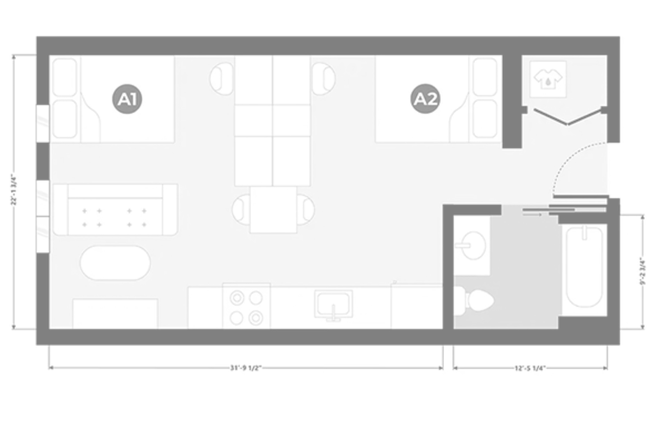 Floorplan - Furnished Studio - Summer Sublease in Southside Berkeley (10 second walk from campus!)