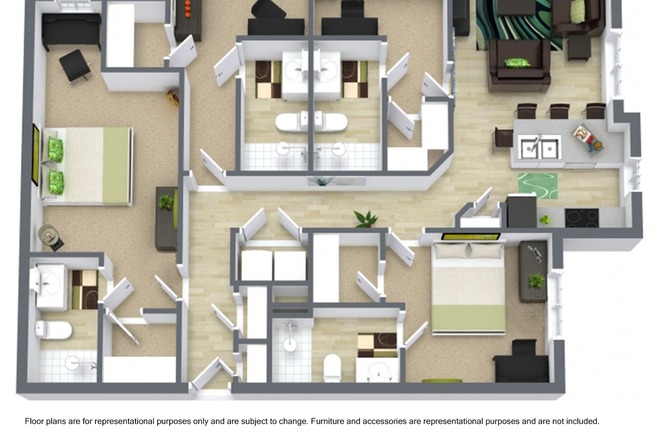 3D Floorplan - The Edge Apartments D2 Floorplan (Spring 2026)