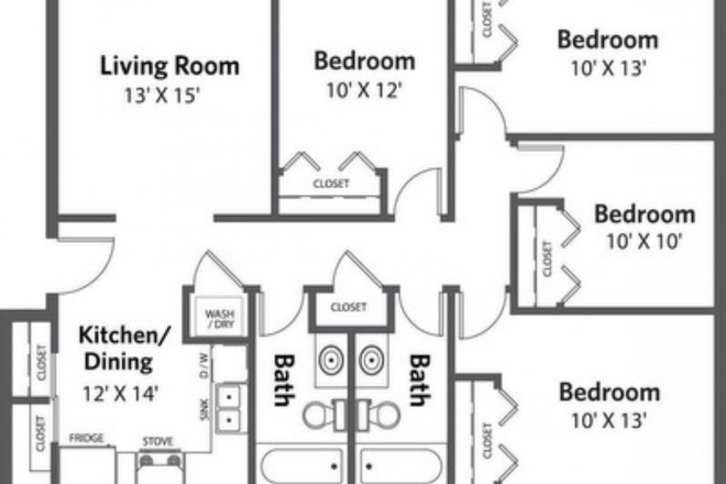 The bedrooms available are the 10x10 and one of the 10x13. Please email or text for pictures of the apartment - Highland Hills