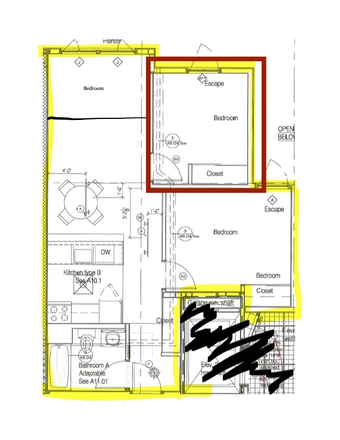 Apartment Layout (room inside red box is the one that is listed). Watch the linked video for a tour of the room. - Hillside Village Apartments