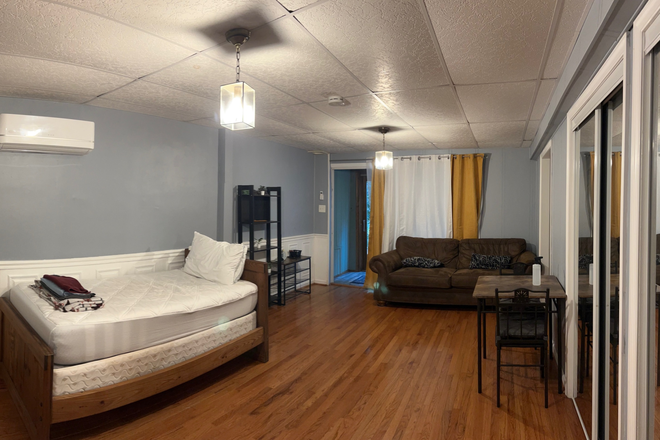 View from bathroom (furniture not included) - Basement Studio Apartment w/patio (Old Greenbelt) - Convenient to UMCP campus, BARC and NASA