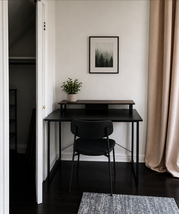 Room for a Desk and personal items. - Furnished Bedroom w/ WIFI. 5 min to Bloor Line Subway (Keele) only 15 Minutes to St George Stn. Triplex