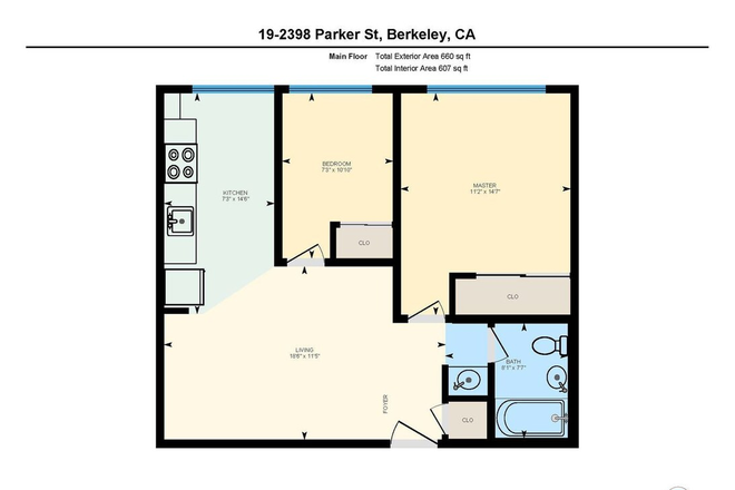 Not exact unit but similar layout (reversed) - Shared Bedroom in 2 Bed 1 Bath Apartment