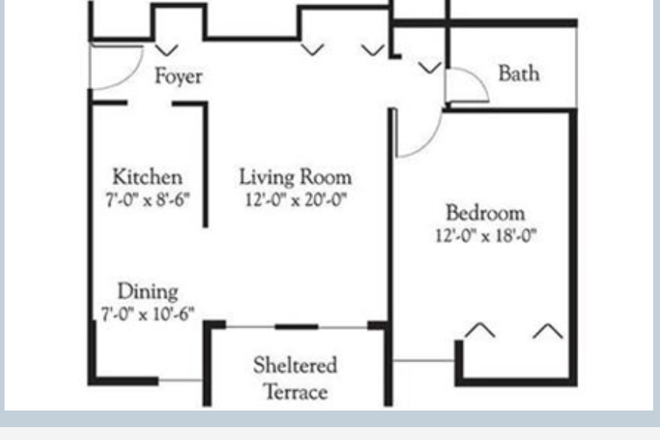 1 Bedroom Floor Plan - Brandywine Apartments