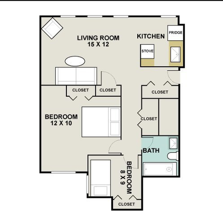 This is the floorplan for the unit. This listing is for the larger bedroom - The Stafford Apartments