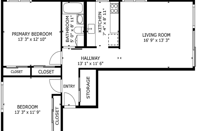Floor plan. The bigger bedroom is for sublet. - Short term lease in Cambridge Condo