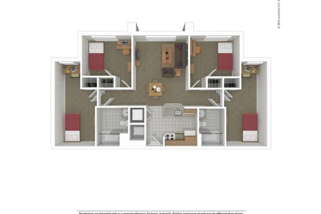 Floorplan layout of the apartment. - South Campus Commons 3, First Floor, Close to campus, Next to College Park shopping center Apartments