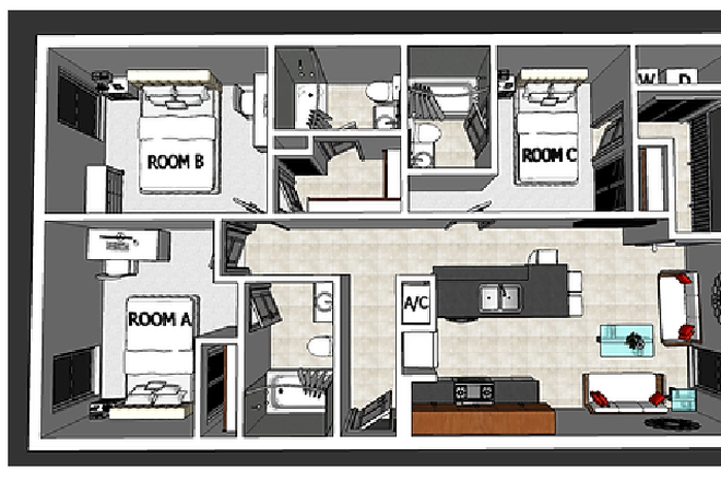 Collegiate floor plan - COLLEGE TOWN 1Bed/1Bath Apartments