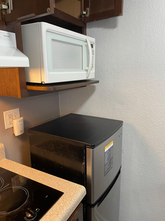 Microwave and fridge - Studio West Apartments