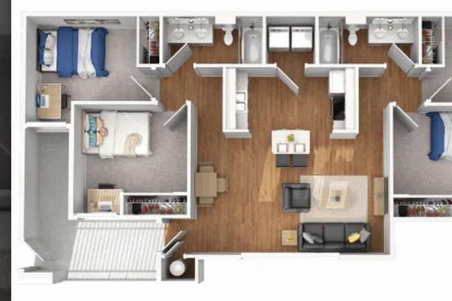 Bedroom for rent marked with red star - Sublet 1 Bedroom - $450