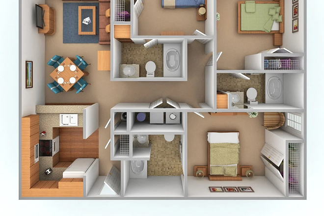 Floorplan of the entire apartment (the furnishing is not accurate) - Mountaineer Village Apartment