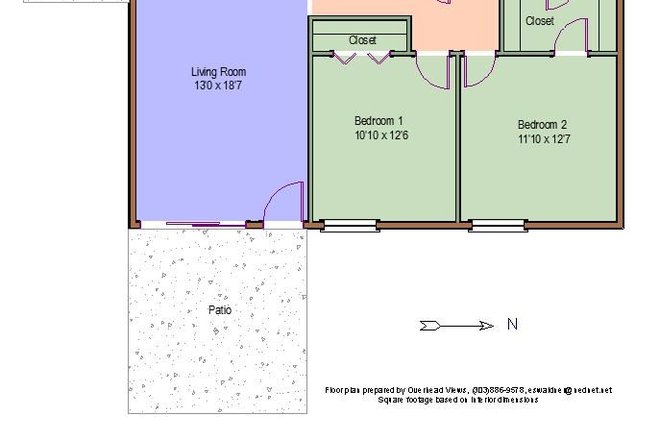 This is the floor plan of the entire apartment. The room that is being subleased is bedroom 2. - Meadows Apartments