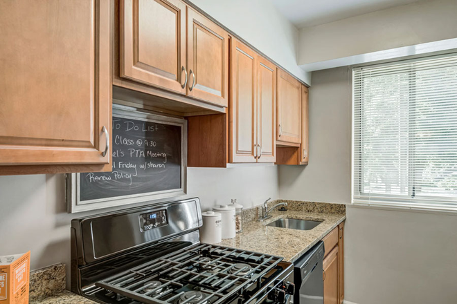 This is a kitchen, it has fridge, dishwasher, stove, etc. - The Birkshire Apartments