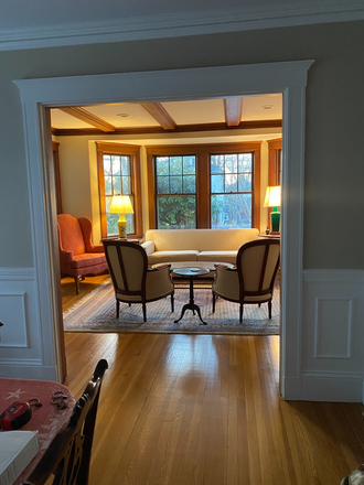 Living Room - Evening - Large, furnished 1-bedroom in quiet Belmont. Close to shops/restaurants. 73 bus to Harvard Square. Duplex