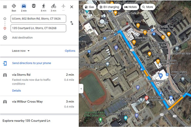 Walking/Driving distances to UConn - The Courtyard at Storrs Condo