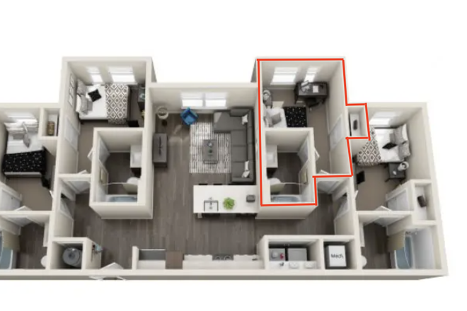 floor plan - 4x4 All Girls Sub-lease at the Standard for June and July Apartments
