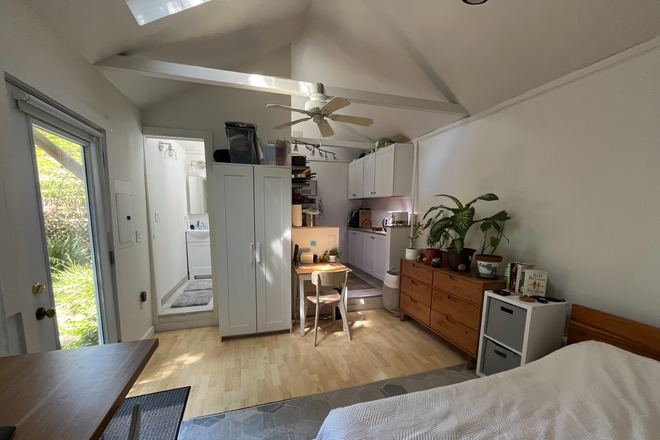 View from corner near the desk - Studio Mini-house w/ full bed + bath in quiet North Berkeley house with backyard