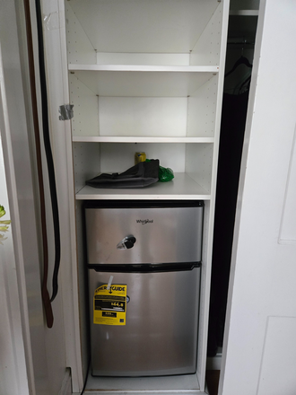 Fabulous little refrigerator. Standard size microwave not pictured. - Large bedroom, attached bathroom, sunny apartment, lovely neighborhood, walking distance to Harvard