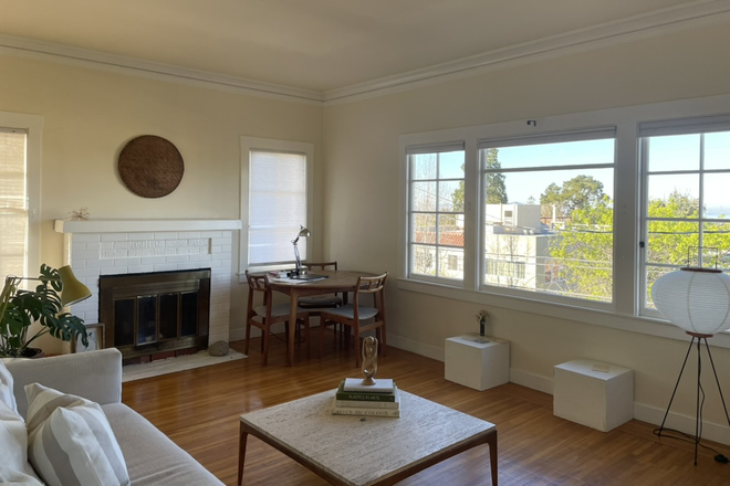 living room looking east - Furnished Sublet Beautiful, Light-Filled Flat in a great North Berkeley location. Bay views, garden