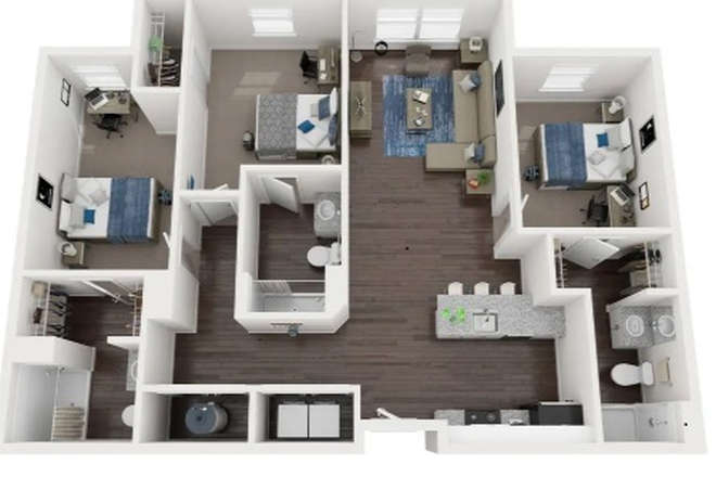 Floorplan - ParkWest Apartments Towers Relet 1 bedroom of 3x3 from August 2025-2026 (males)